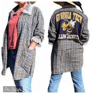 OOAK Upcycled Flannel Georgia Tech Yellow Jackets Duster Jacket Up To Plus Size